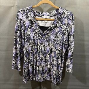 Christopher & Banks Womens 3/4  Sleeve V-Neck Blouse Top Size PL